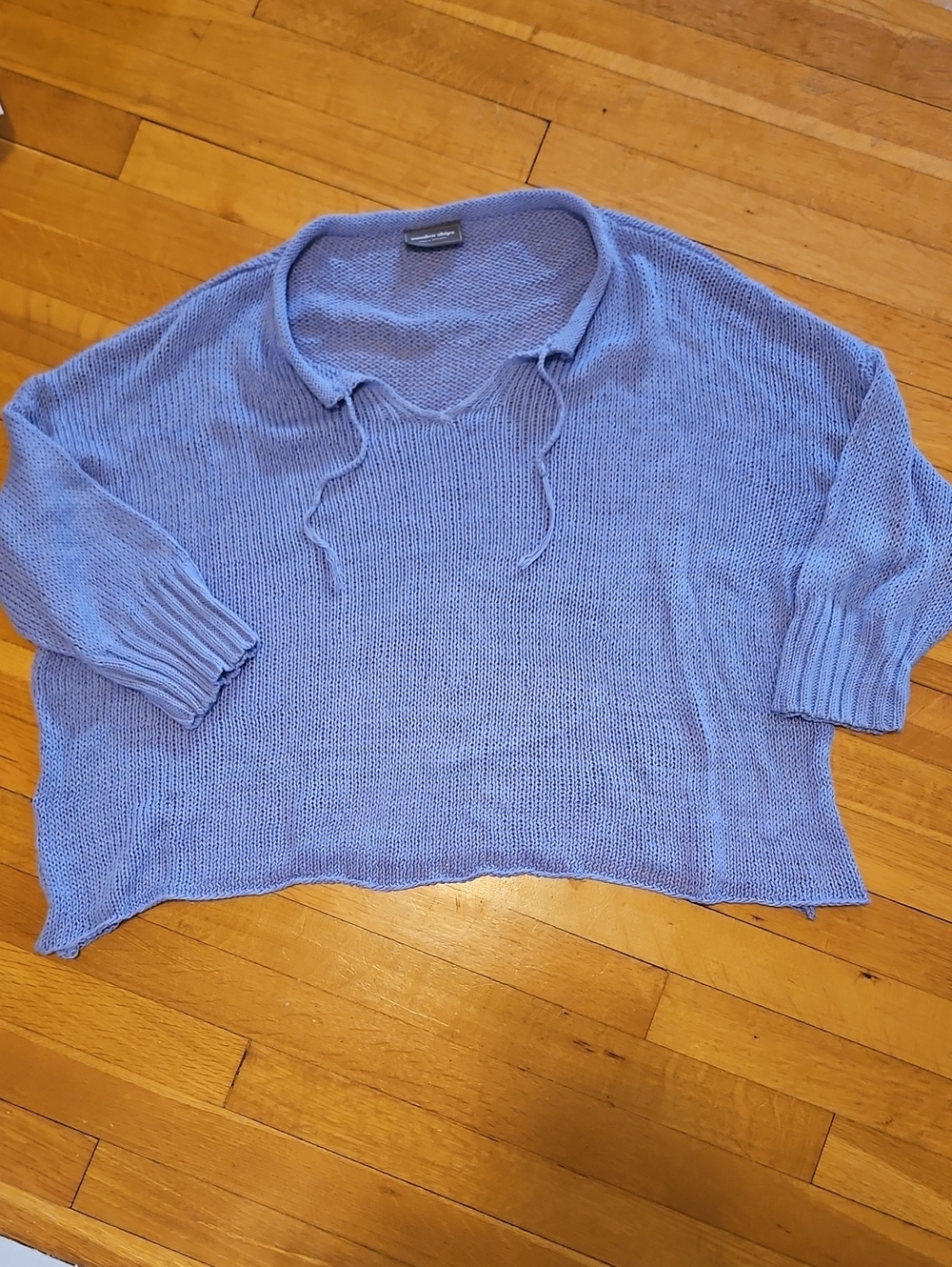 Wooden Ships Light Periwinkle V-Neck Open Knit Sweater